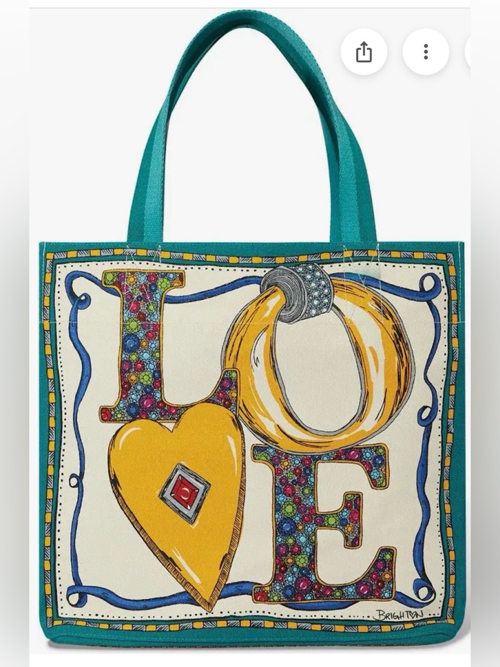 NEW BRIGHTON CHARM Tote Bag with Teal Handles and Colorful Gem Motifs - Picture 2 of 9